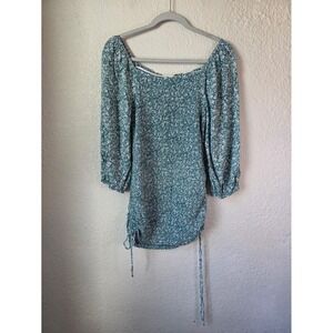 Jessica Simpson Floral Print Cottagecore Ruched Drawstring Mini Dress Size S